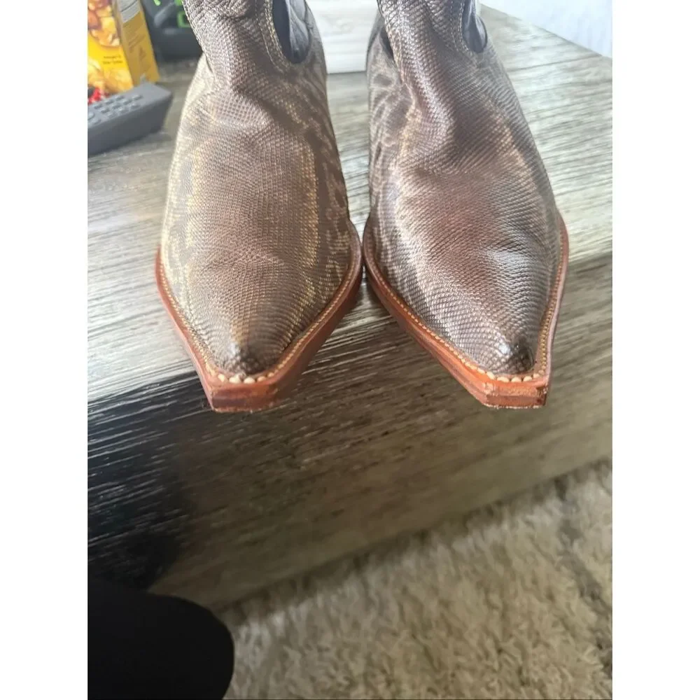 Los Altos Boots Brown Weathered Leather & Snake Skin Snip Toe Cowboy Boots sz 11 - Picture 3 of 12